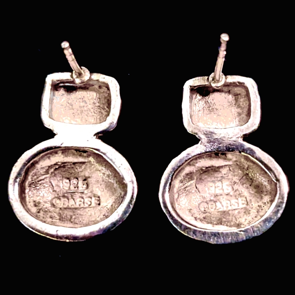 Vintage BARSE 925 Hammered Sterling Silver Post Earrings — 3/4" - Picture 2 of 3